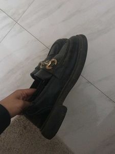 Black aesthetic faux leather loafers