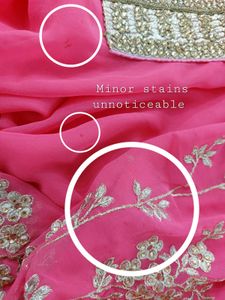 Golden Embroidered Rose Pink Georgette Saree