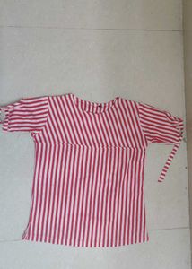 Red &amp; White Striped Tie-Sleeve Top