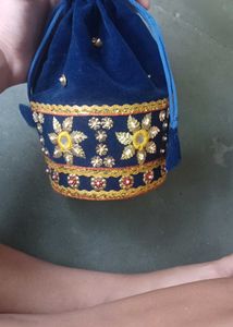 Blue Embellished  Potli Pouch