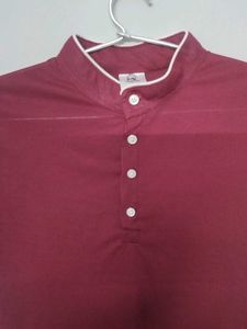Burgundy Brown T Shirt With Four Button