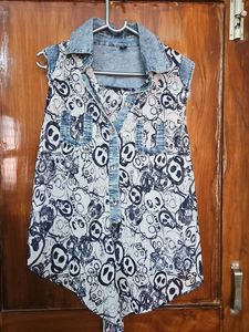 Skull Print Denim Top