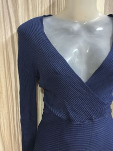 Sexy Navy Blue Wrap Top