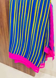 Striped Blue & Yellow Saree no blouse