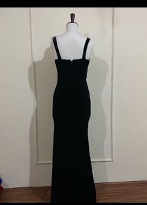 Elegant Black Velvet Slit Gown