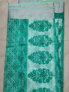 Green Floral Print Saree