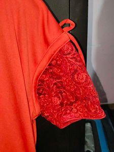 Red Dress with Lace Sleeves