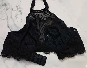Black Lace Halter Neck Bralette 34C