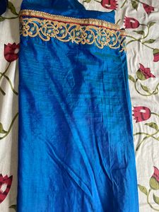 Blue Saree With Designer Blouse (never Used)
