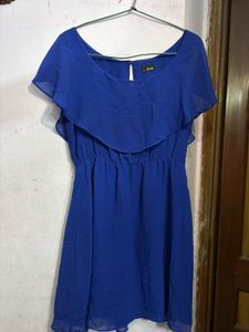Elegant Royal Blue Bardot Chiffon Dress - Size 10