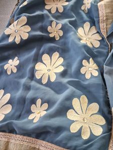 Grey Embroidery Saree With Blouse