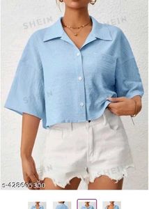 Blue High Neck Short Sleeve Shirt