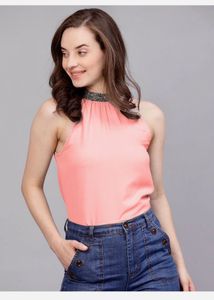 Casual Sleeveless Solid Women Pink Top🎀