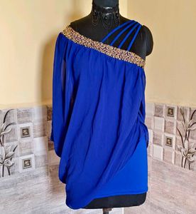 Blue One-Shoulder Party Dress
