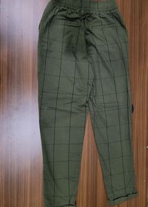 Olive Green Plaid Trousers From Pantaloons