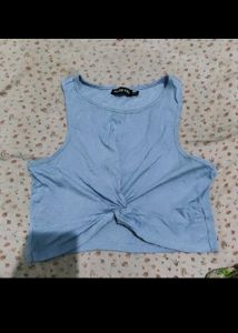 SASSAFRAS Blue Knotted Crop Top