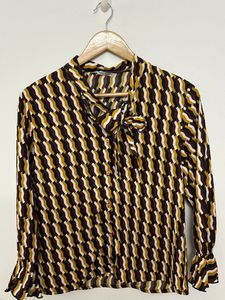 Brown White Formal Top