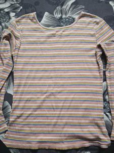 Striped Button-Front Long Sleeve Top