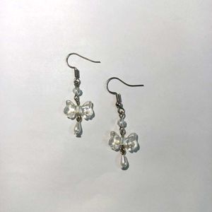 Unique Handmade Clear Bow Earrings with Drop