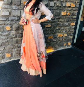 Peach Halter Crop Top &amp; Skirt Set With A Jacket