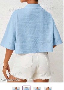 Blue High Neck Short Sleeve Shirt