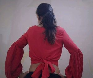 For Women Red Solid Blouson Top