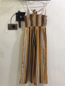 Bow Mustard Yellow Striped Jumpsuit Pant