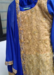 Royal Blue &amp; Golden Embroidered Party Wear Dress