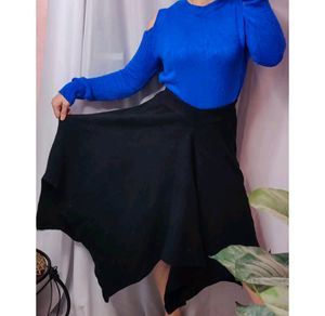 Black Woolen Asymmetric Skirt