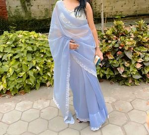 Farewell Saree With Mirror Worked Blouse