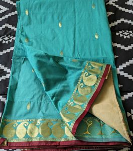 Sea Green Saree With Contrast Pallu
