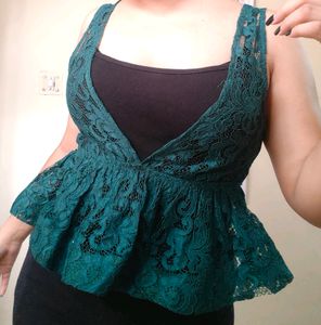 Price Drop🚨Imported Vintage Green Plunge Neck Top