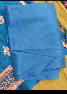 Blue Embroidered dress material