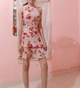 Floral Printed Red Dress