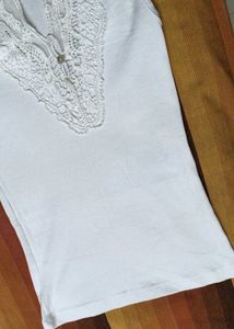 Women White Lace Neck Design Cotton Casual Top