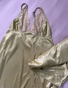Satin Nightie Slip With Gown