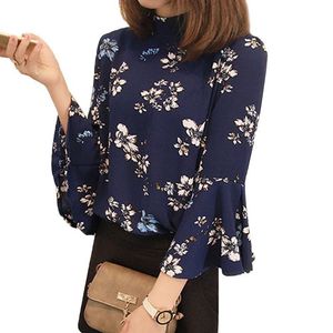 Floral Mock Neck Bell Sleeve Top