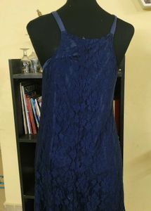 Navy Blue Lace Halter Dress