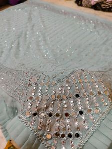 mirror work new style Saree with blouse piece