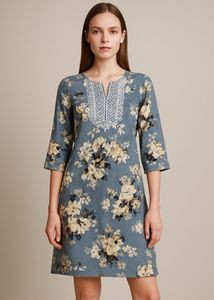 Floral Print Embroidered Kurti