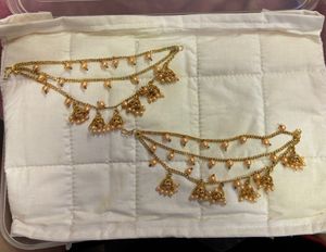 Gold Plated Jhumka Style Ear Chains with Pearls