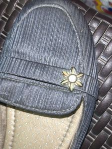 Black Slip-On Flats with Floral Detail