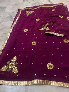 Royal Purple Embroidered Georgette Saree with Gold
