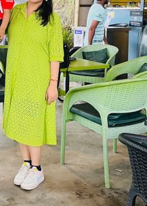 Schiffli Neon Green Beautiful A Line Dress