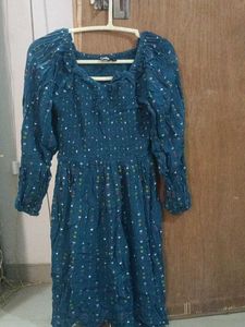 Blue Printed Casual DressSize M