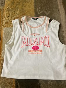 White Miami Basketball Graphic Crop Top