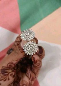 Sparkling Silver Sunflower Stud Earrings