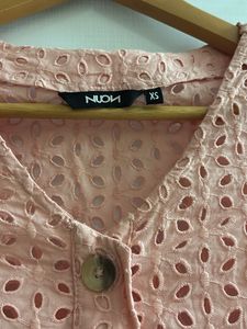 Pink Eyelet Button-Up Top