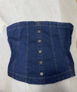 Denim Button-Down Tube Top