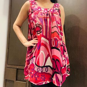 Pink Top With Beautiful Work On Neckline